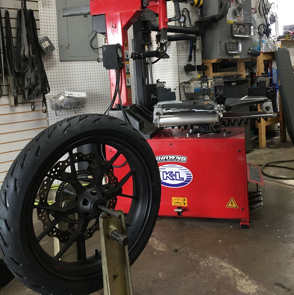 Shawns Cycle Shop austin texas tire changing machine